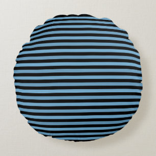 Blaue schwarze Streifen Nahtloses Muster Rundes Kissen
