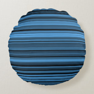 Blaue schwarze Streifen Rundes Kissen