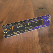 Blaue, schwarze und goldene Marmorgestaltung Namensplakette (Seite)