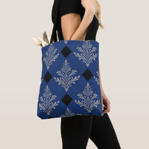 Blaue, schwarze und silberne Tote Bag im Damast-St Tasche