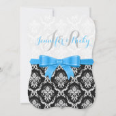 Blaue schwarze und weiße Damasken Hochzeit Einladung (Rückseite)
