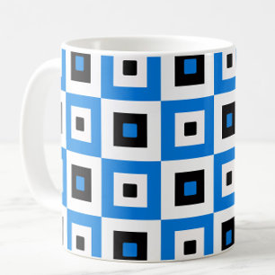 Blaue schwarze und weiße karierte Quadrate Muster Kaffeetasse