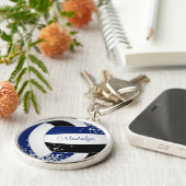 Blaue schwarze Volleyball mit winzigen Silberstern Schlüsselanhänger (Seite)