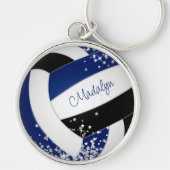 Blaue schwarze Volleyball mit winzigen Silberstern Schlüsselanhänger (Vorne)