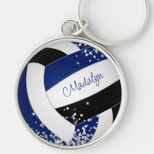Blaue schwarze Volleyball mit winzigen Silberstern Schlüsselanhänger (Vorne)