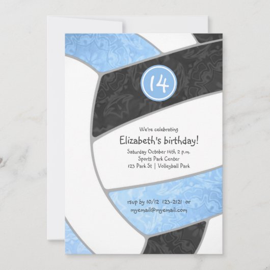 Blaue schwarze Volleyballmannschaft oder Mädchen z Einladung (Vorderseite)