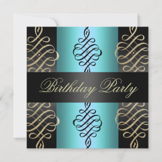 Blaue/ Schwarze Wirbel Elegantes Design Geburtstag Einladung