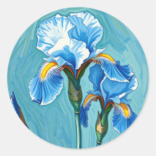 Blaue Schwertlilien-Blumen Künstlerisches Muster Runder Aufkleber