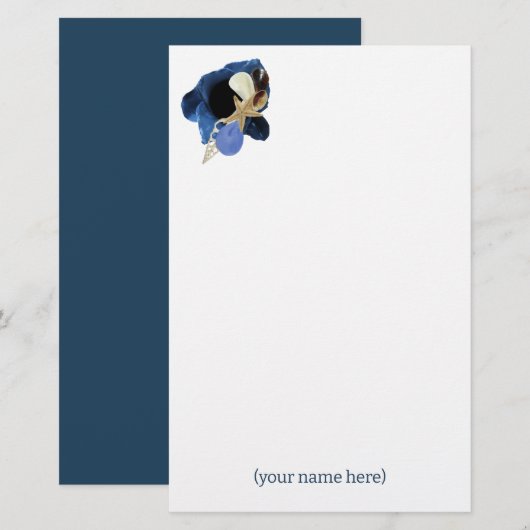 Blaue Schwertlilien-Blumen-Küsten-Japandi-Schreibw Briefpapier (Vorne/Hinten)