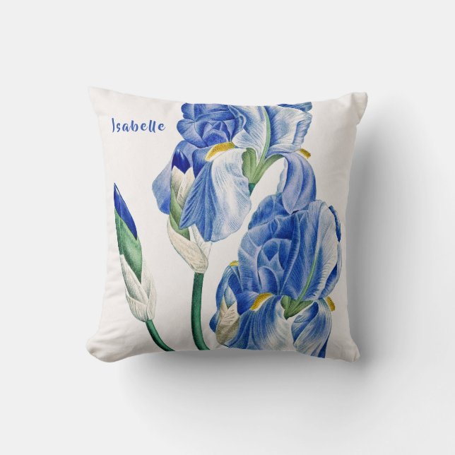 Blaue Schwertlilien-Monogramm Kissen (Vorderseite)