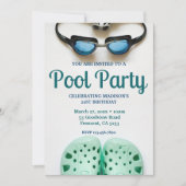 Blaue Schwimmbrille Geburtstag Schwimmbad Party Einladung (Vorderseite)