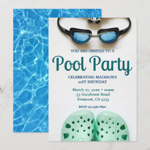 Blaue Schwimmbrille Geburtstags-Poolparty Einladung