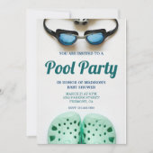 Blaue Schwimmbrille Schwimmbad Party Babydusche Einladung (Vorderseite)