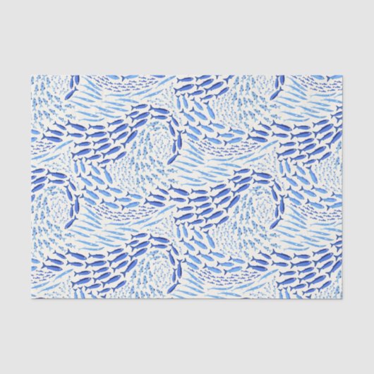 Blaue Schwimmende Meeresfische - Hell Seidenpapier (Vorderseite)