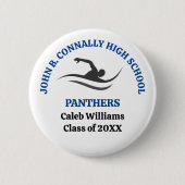 Blaue Schwimmmannschaft Personalisierter Schwimmer Button (Vorderseite)