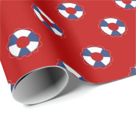 Blaue Schwimmwesten über irgendeinem Geschenkpapier