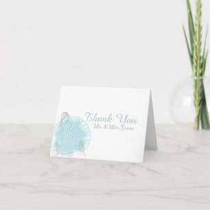 Blaue Seashell-Strand-Hochzeit danken Ihnen Dankeskarte