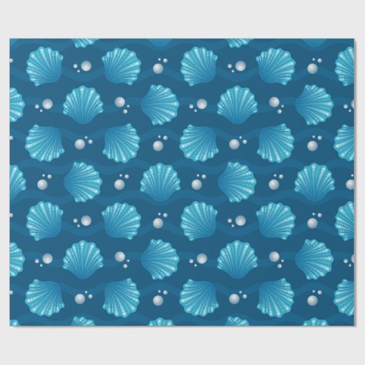 Blaue Seashell- und Meeresperlen Geschenkpapier (Flach)