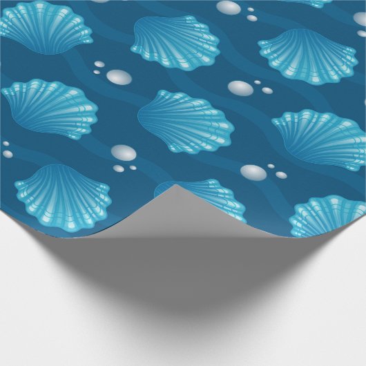 Blaue Seashell- und Meeresperlen Geschenkpapier (Ecke)
