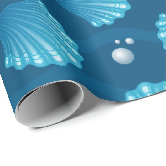 Blaue Seashell- und Meeresperlen Geschenkpapier (Rolleneckpunkt)