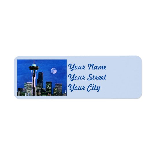 Blaue Seattle-Skyline Rückversand-Adressaufkleber