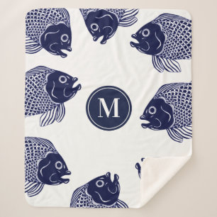 Blaue Seefischköpfe der Marine   Monogramm Sherpadecke
