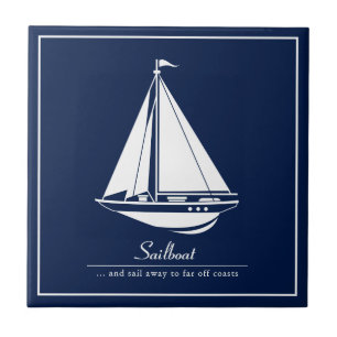 Blaue SeeKeramik-Fliese, weißes Segelboot Fliese