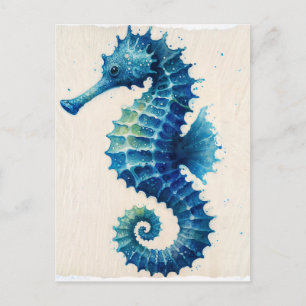 Blaue-Seepferdchen-Küsten-Aquarell-Postkarte Postkarte