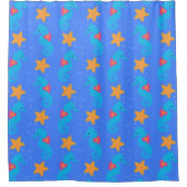 Blaue Seepferdchen und Sternfischmuster Duschvorhang (Vorderseite)