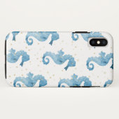 Blaue Seepferde Muster Gold Glitzern Case-Mate iPhone Hülle (Rückseite (Horizontal))