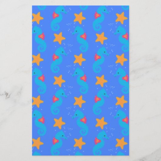 Blaue Seepferde und Starfish Muster Briefpapier (Vorderseite)