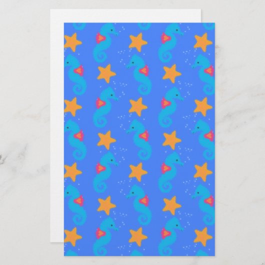 Blaue Seepferde und Starfish Muster Briefpapier (Vorne/Hinten)