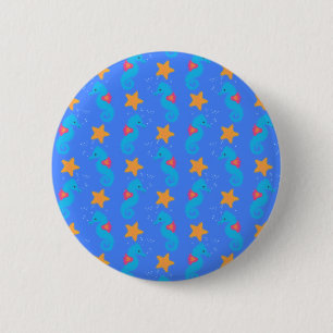 Blaue Seepferde und Starfish Muster Button
