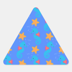 Blaue Seepferde und Starfish Muster Dreieckiger Aufkleber