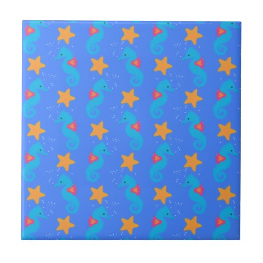 Blaue Seepferde und Starfish Muster Fliese (Vorderseite)