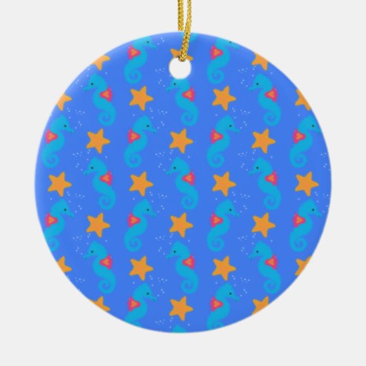 Blaue Seepferde und Starfish Muster Keramik Ornament (Vorne)