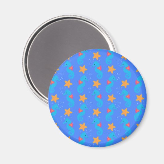 Blaue Seepferde und Starfish Muster Magnet (Vorderseite/Rückseite)