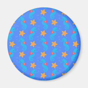 Blaue Seepferde und Starfish Muster Magnet