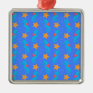 Blaue Seepferde und Starfish Muster Ornament Aus Metall