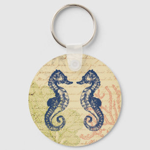 Blaue Seepferdecollage Schlüsselanhänger