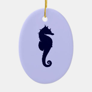 Blaue Seerose und Dunkelblaues Seepferd Keramik Ornament