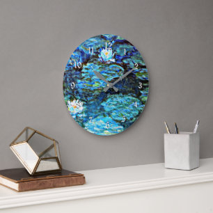 Blaue Seerosen von Monet Große Wanduhr
