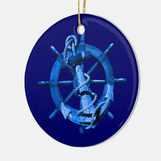 Blaue Seeschiffe Rad und Anker Keramikornament (Links)