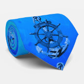 Blaue Seeschiffe Rad und Anker Krawatte (Gerollt)