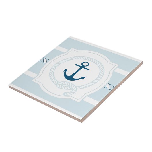 Blaue Seeseil- und Ankerstreifen-Keramikfliese Fliese (Seite)