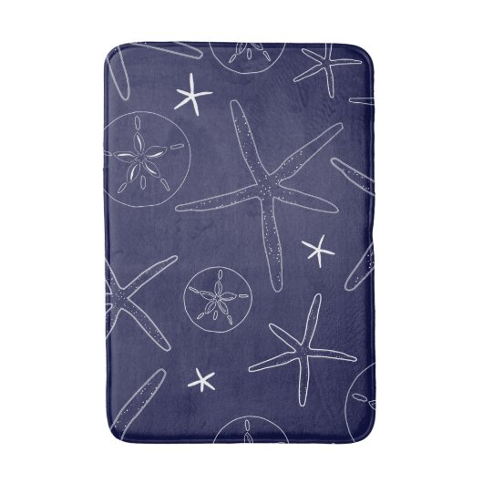 Blaue Seesterne an der Küste, Sand Dollar Bath Mat Badematte (Vorderseite Vertikal)