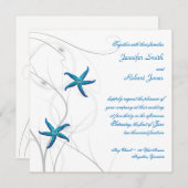 Blaue Seesterne mit Einladung zur Hochzeit von Sil (Vorne/Hinten)