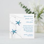 Blaue Seesterne mit Einladung zur Hochzeit von Sil (Stehend Vorderseite)