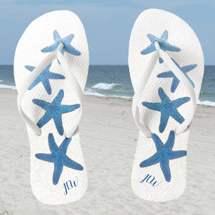 Blaue Seesterne Personalisieren mit Initialen Badesandalen