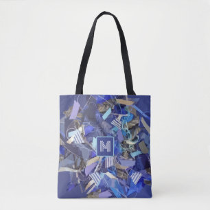 Blaue Seestreifen aus Monogramm nautisch abstrakt Tasche